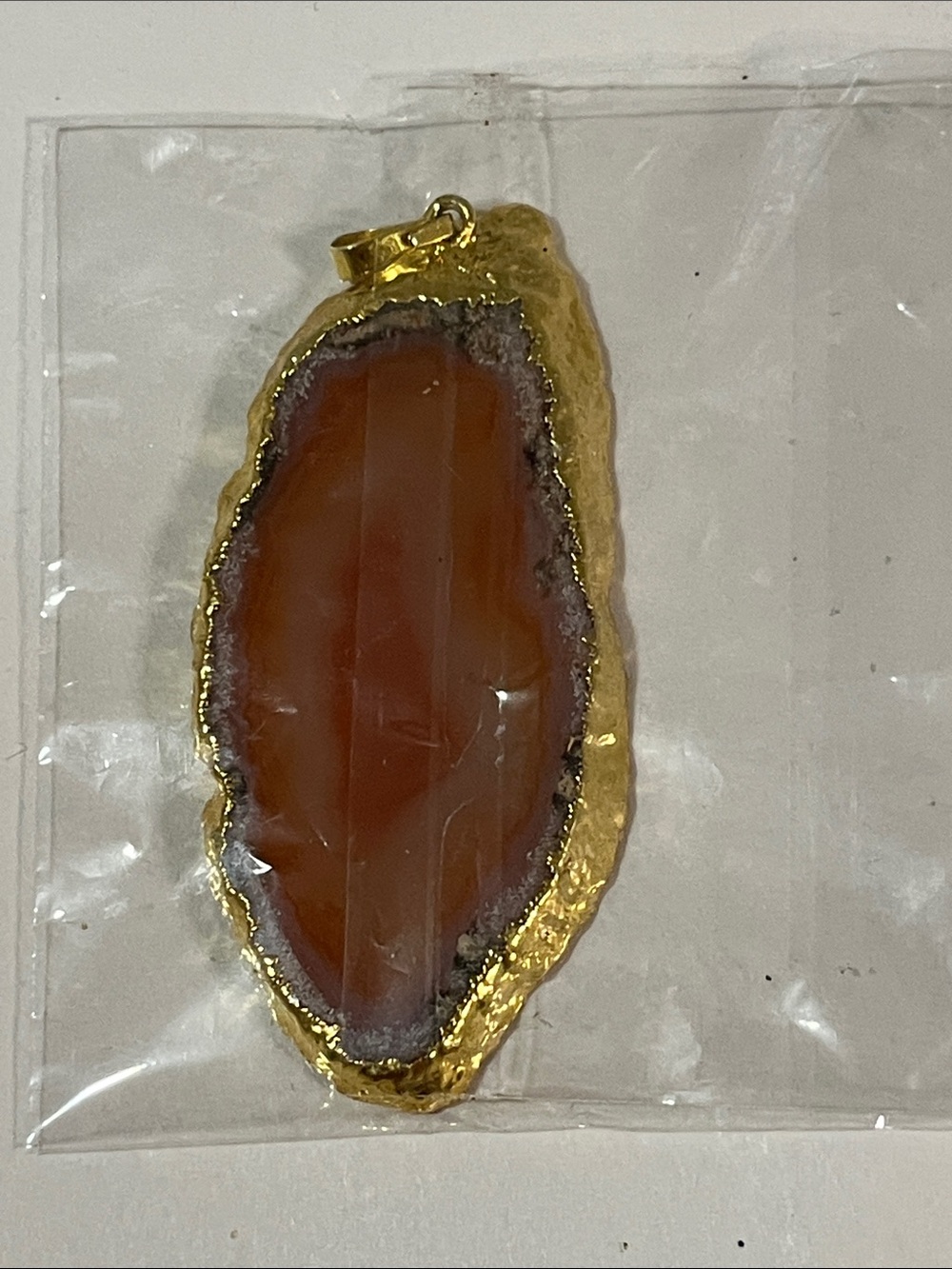 Gold-Edged Orange Agate Slice Pendant Necklace